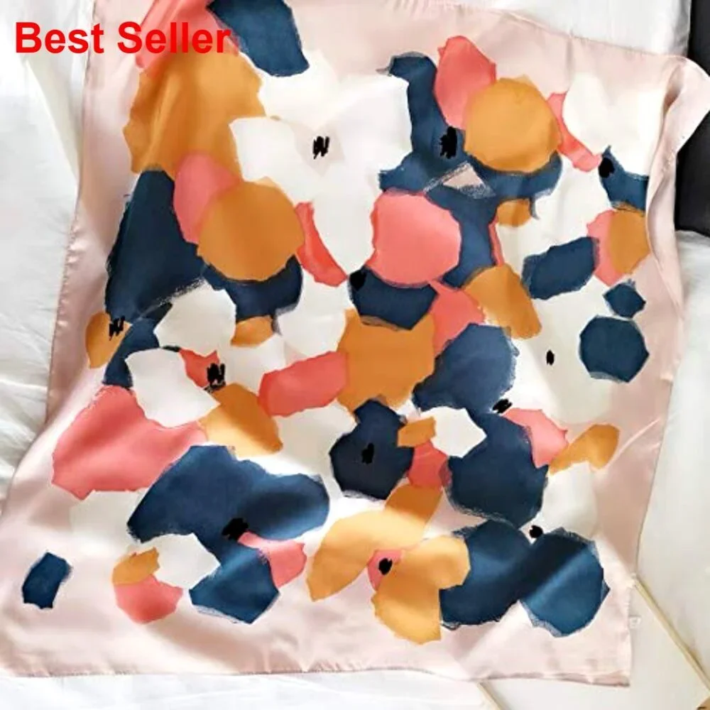 Silk Feeling Satin Scarf Medium Square 27.5x27.5 Inches